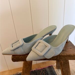 Elegant Light Blue Women's Kitten Heels / Mules